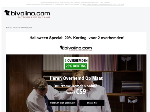 Halloween Speciaal: 20% korting voor 2 overhemden