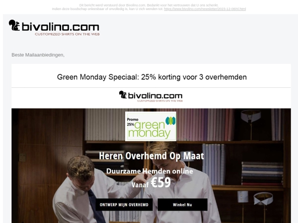 Green Monday Speciaal: 25% korting voor 3 overhemden