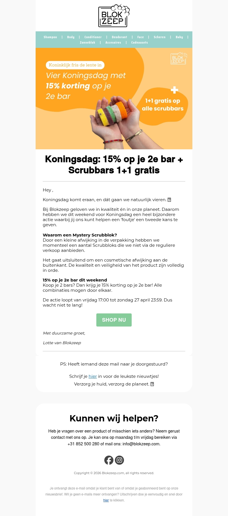 Koningsdag: 15% op je 2e bar en een gratis Mystery Scrubblok Koningsdag: 15% op je 2e bar en een gratis Mystery Scrubblok