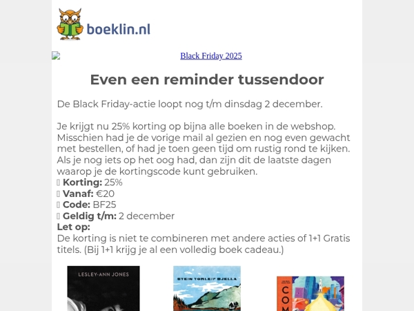 Je korting loopt t/m 2 december – code in de mail