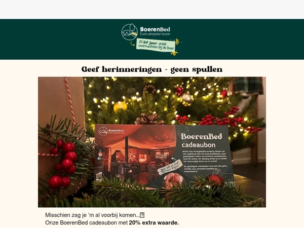 Nog tot 23 december: 20% extra waarde op elke BoerenBed cadeaubon