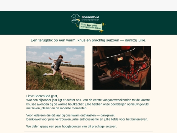 Dankjewel voor 10.780 nachten vol boerderij plezier!