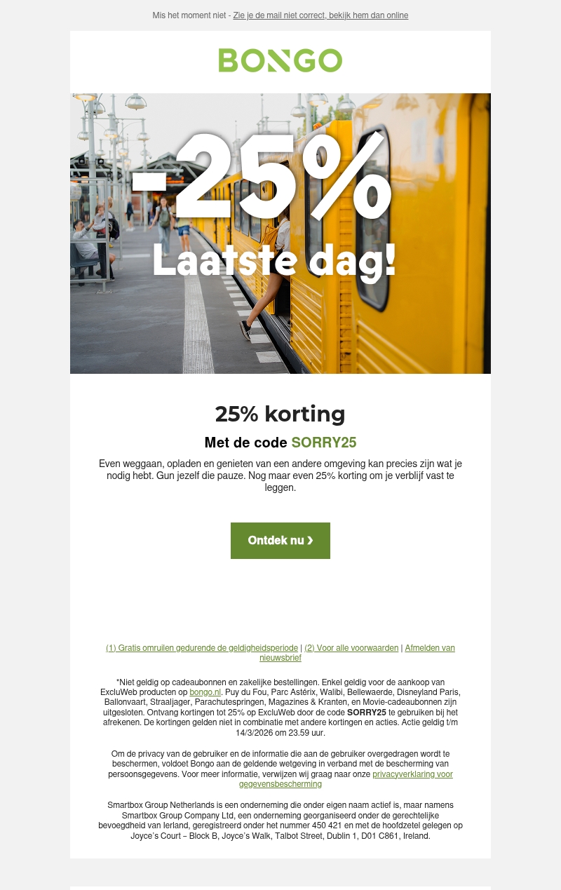 Laatste dagen: 25% korting op verblijven Laatste dagen: 25% korting op verblijven