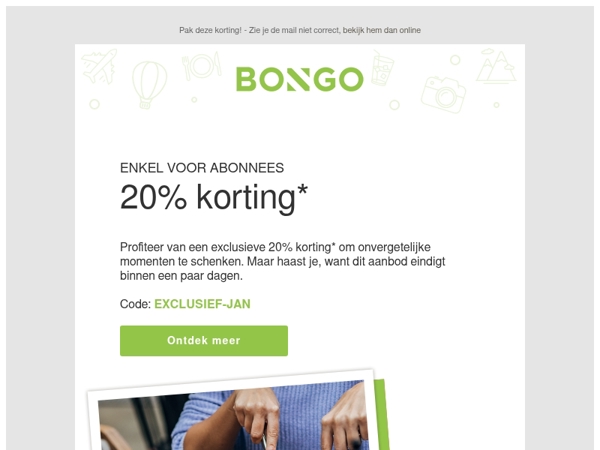 Unieke aanbieding: ontvang tot 20% korting! ✨ 