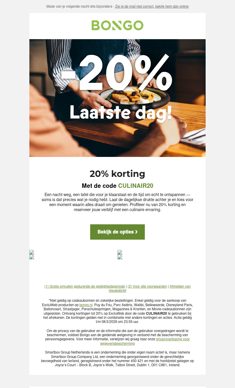 Nog even: 20% korting op verblijf met diner Nog even: 20% korting op verblijf met diner