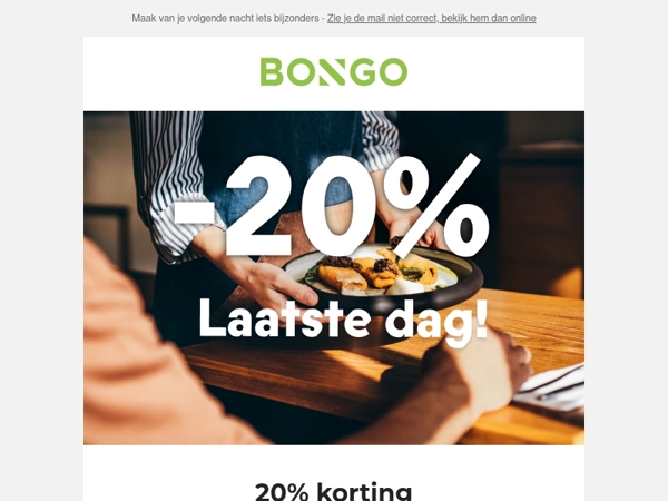 Nog even: 20% korting op verblijf met diner