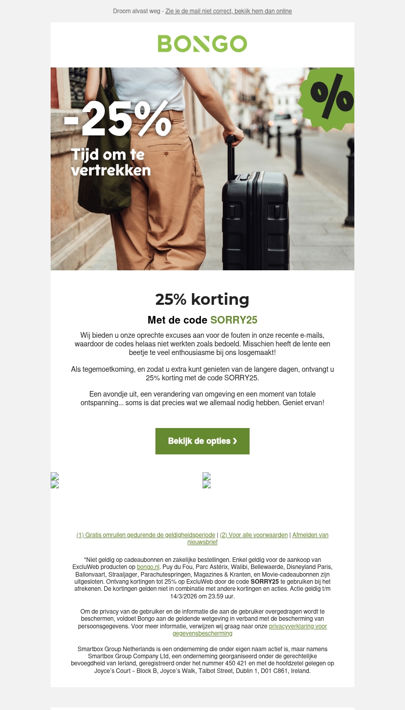 Sorry! 25% korting voor jouw volgende uitstap Sorry! 25% korting voor jouw volgende uitstap