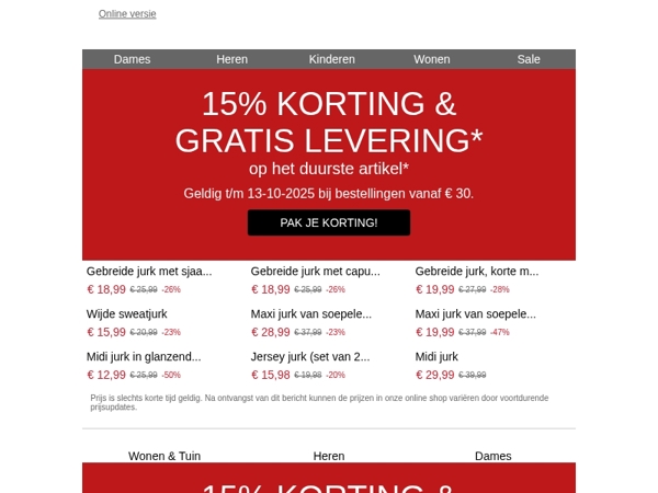 15% korting op het duurste artikel