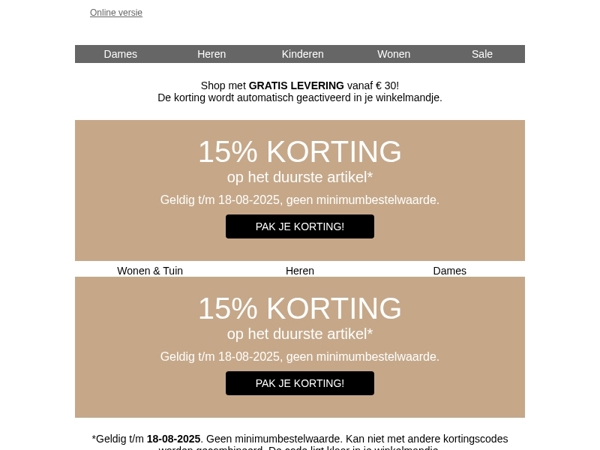 -15% op je duurste artikel