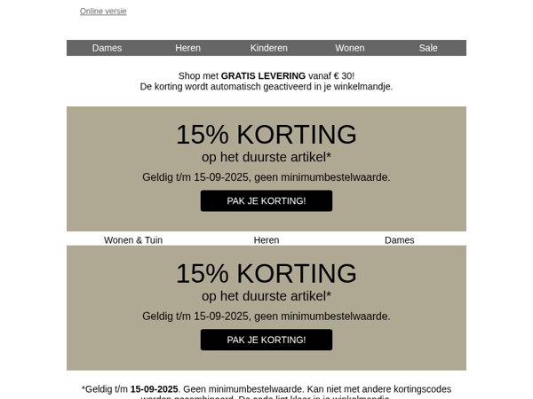 Tussenjassen & 15% korting op je duurste item 💌