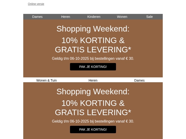 Shopping Weekend: 10% korting & gratis levering!