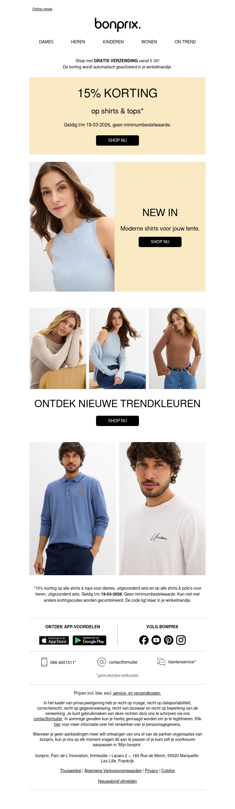 Pak 15% korting op shirts & tops Pak 15% korting op shirts & tops