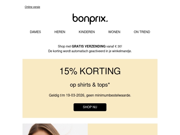 Pak 15% korting op shirts & tops