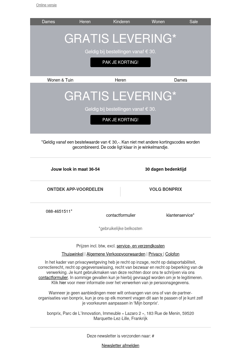Speciaal voor jou: gratis levering! Speciaal voor jou: gratis levering!