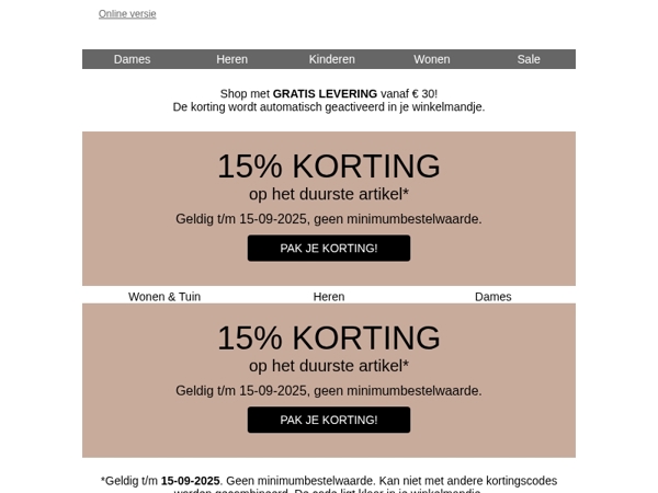Alleen vandaag nog: -15% op je duurste item 🤍