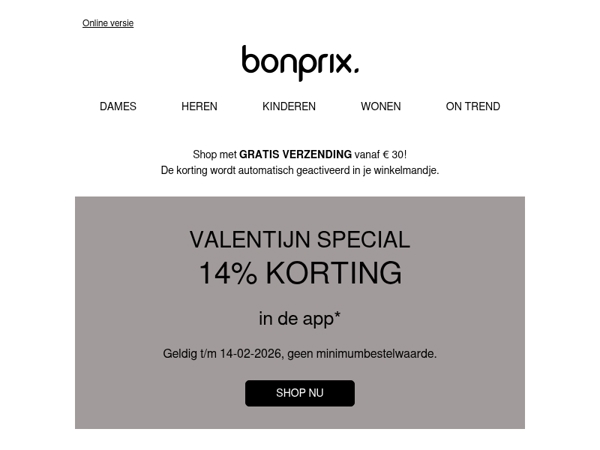 14% Valentijnskorting in de app