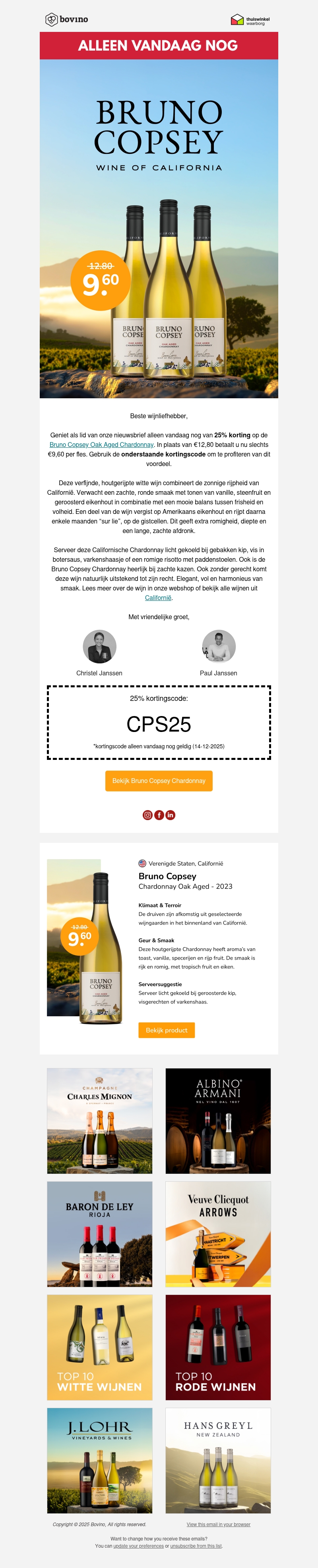 🇺🇸 Laatste dag Bruno Copsey California Chardonnay voor €9,60! 🇺🇸 Laatste dag Bruno Copsey California Chardonnay voor €9,60!