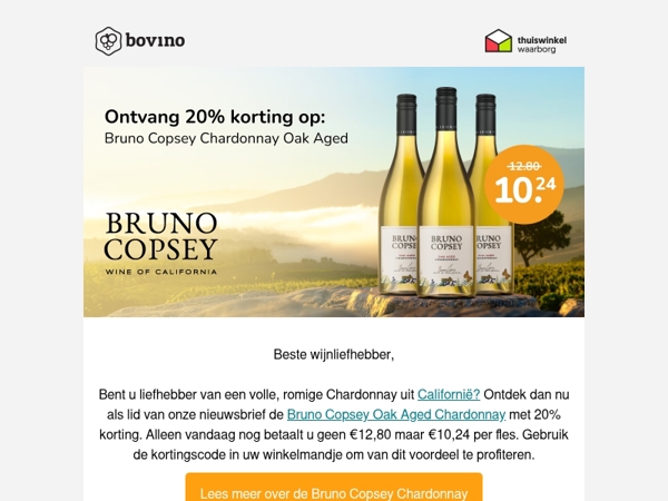 🇺🇸 Alleen vandaag nog: 20% korting op Bruno Copsey Chardonnay