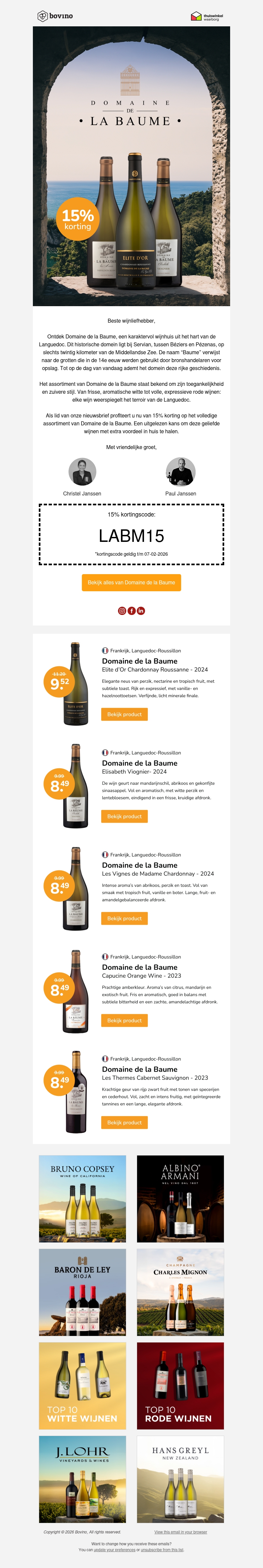 🇫🇷 Tijdelijk 15% korting op alle wijnen van Domaine de la Baume 🇫🇷 Tijdelijk 15% korting op alle wijnen van Domaine de la Baume