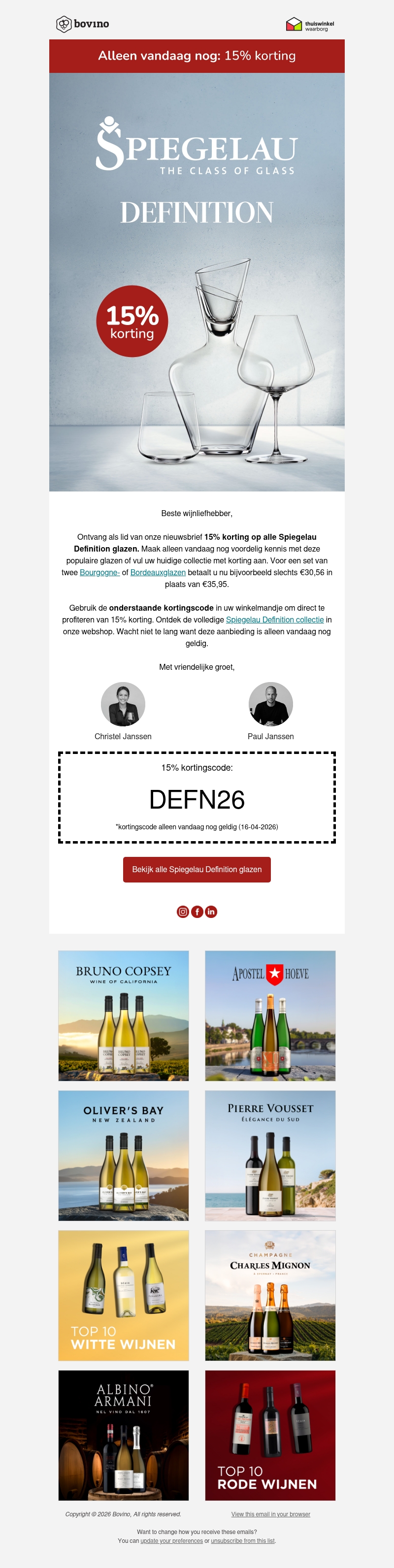 🍷 Alleen vandaag nog: 15% korting op Spiegelau Definition 🍷 Alleen vandaag nog: 15% korting op Spiegelau Definition