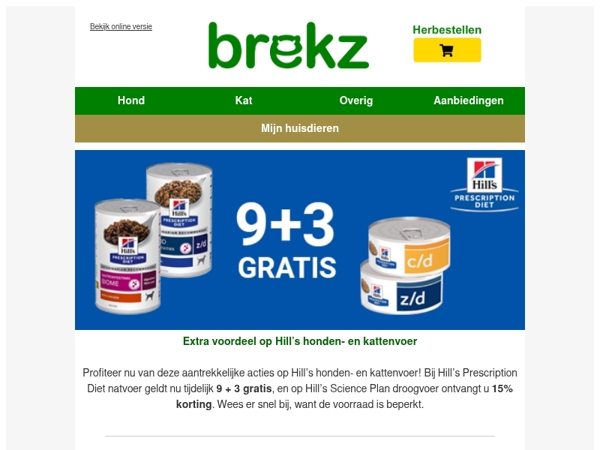 9+3 gratis op Hill’s Prescription Diet honden- en kattenvoer