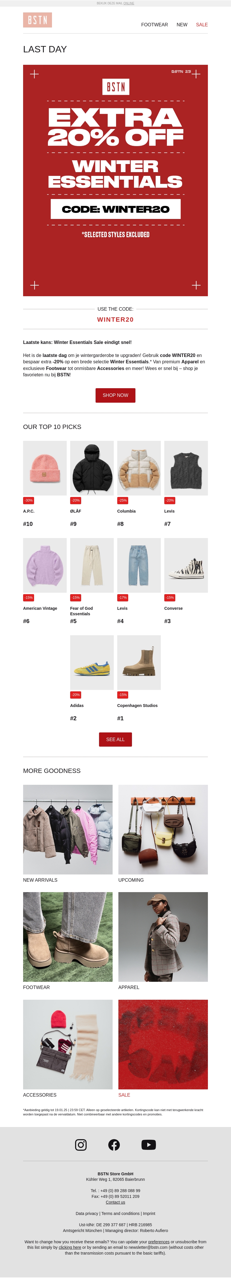 BSTN's Top 10 Picks: -20% op winter essentials! ❄️ BSTN's Top 10 Picks: -20% op winter essentials! ❄️