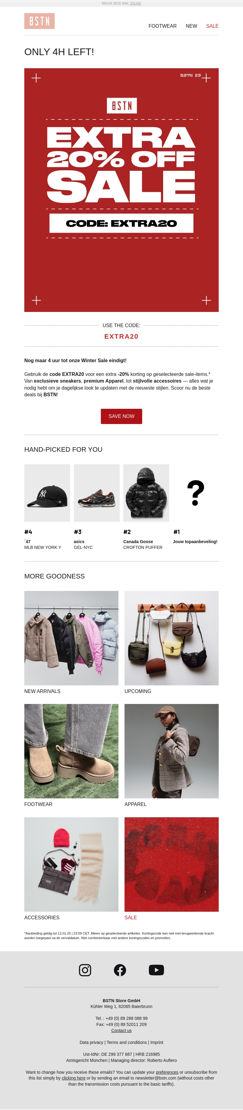 Nog 4 uur: Pak nog eens -20 % extra op sale-items! π¨ Nog 4 uur: Pak nog eens -20 % extra op sale-items! π¨