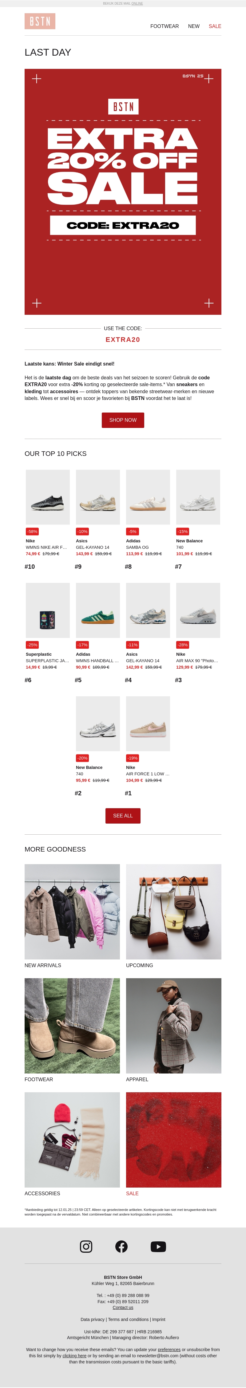 BSTN’s Top 10 Picks: extra 20 % korting op sale-items! 🔥 BSTN’s Top 10 Picks: extra 20 % korting op sale-items! 🔥