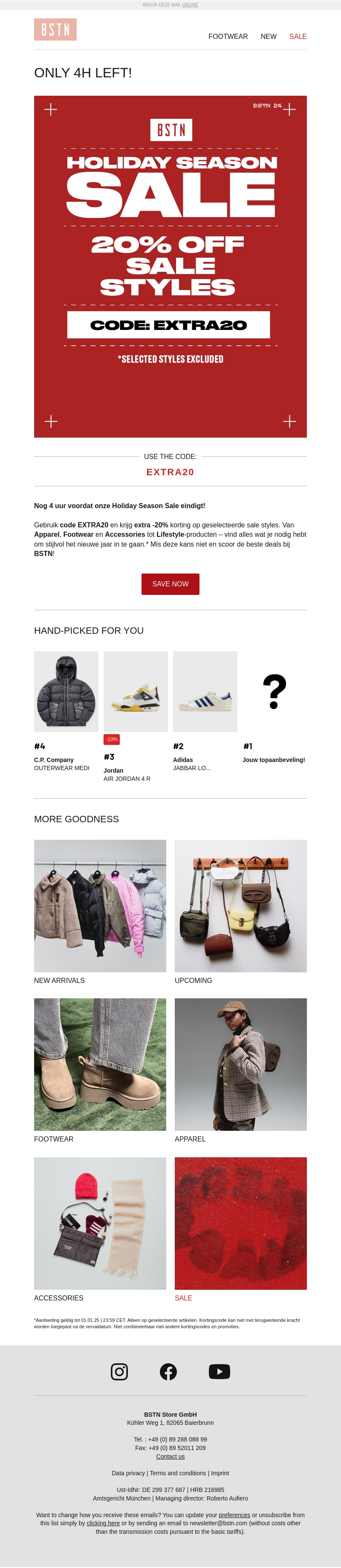 Nog 4 uur: Bespaar -20% op sale styles! π¨ Nog 4 uur: Bespaar -20% op sale styles! π¨