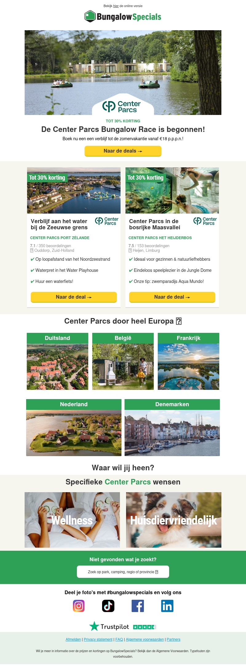Vanaf €18 p.p.p.n. weg bij Center Parcs Vanaf €18 p.p.p.n. weg bij Center Parcs