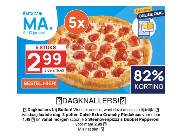 5 Pizza's Pepperoni voor 2,99!🍕
