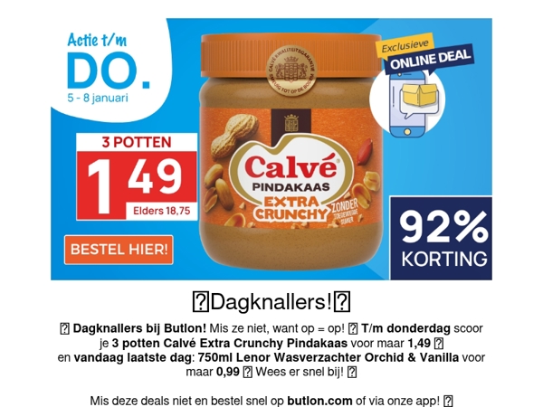 3 potten Calvé Pindakaas voor 1,49!🥜