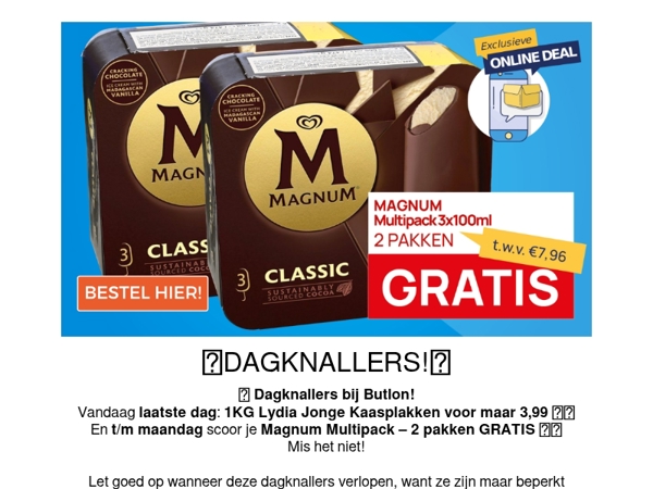 Magnum liefhebbers, scoor ze gratis bij Butlon! 🔥🍦