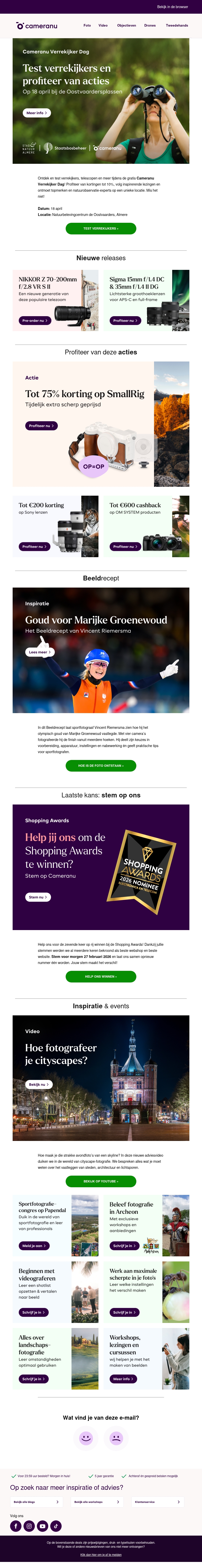 Ontdek en test verrekijkers, telescopen en meer tijdens de Cameranu Verrekijker Dag! Ontdek en test verrekijkers, telescopen en meer tijdens de Cameranu Verrekijker Dag!