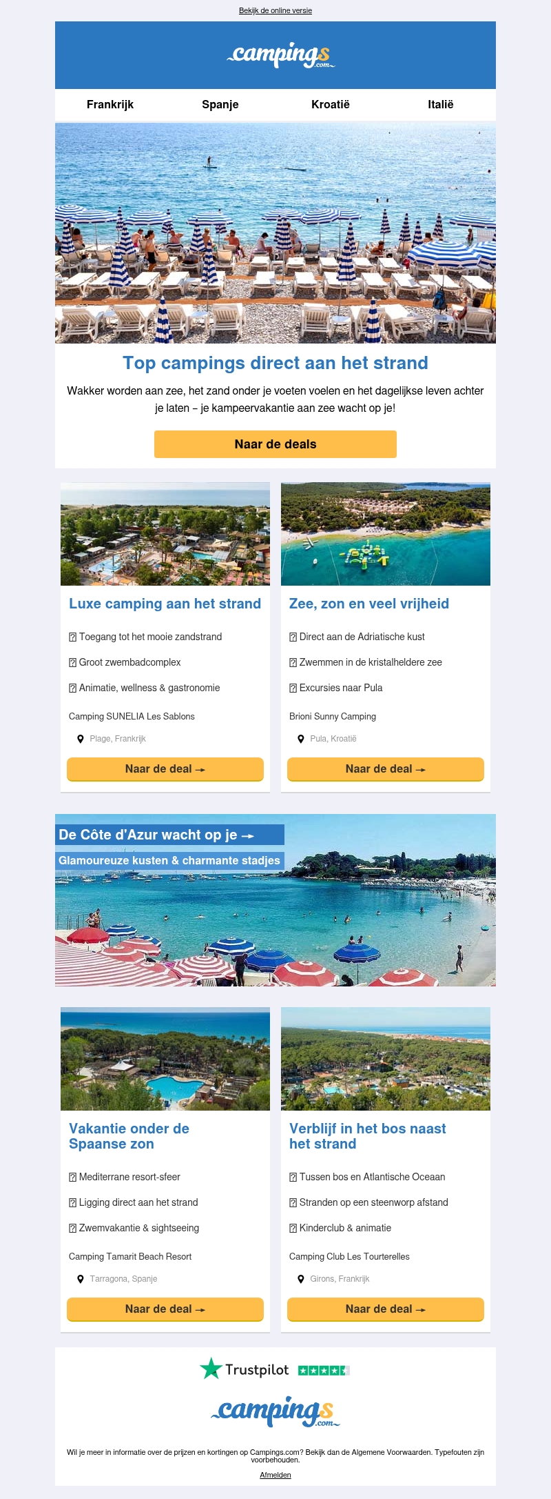 Camping direct aan het strand? Sla nu je slag Camping direct aan het strand? Sla nu je slag
