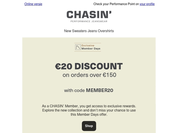 A reward for you: get €20 off now!