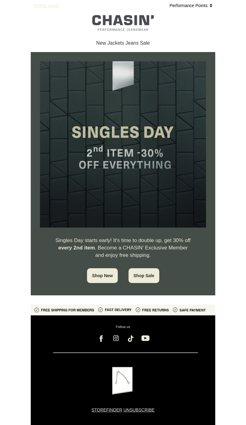 Singles Day starts early: 2nd item -30% Singles Day starts early: 2nd item -30%