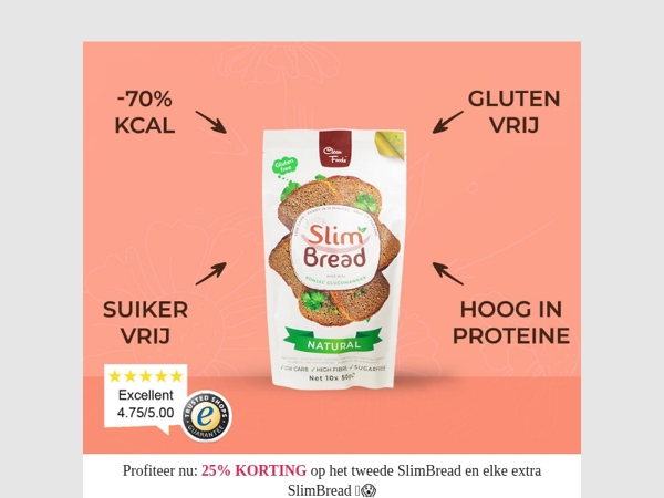 25% korting bij 2 SlimBreads of meer 🥖😱