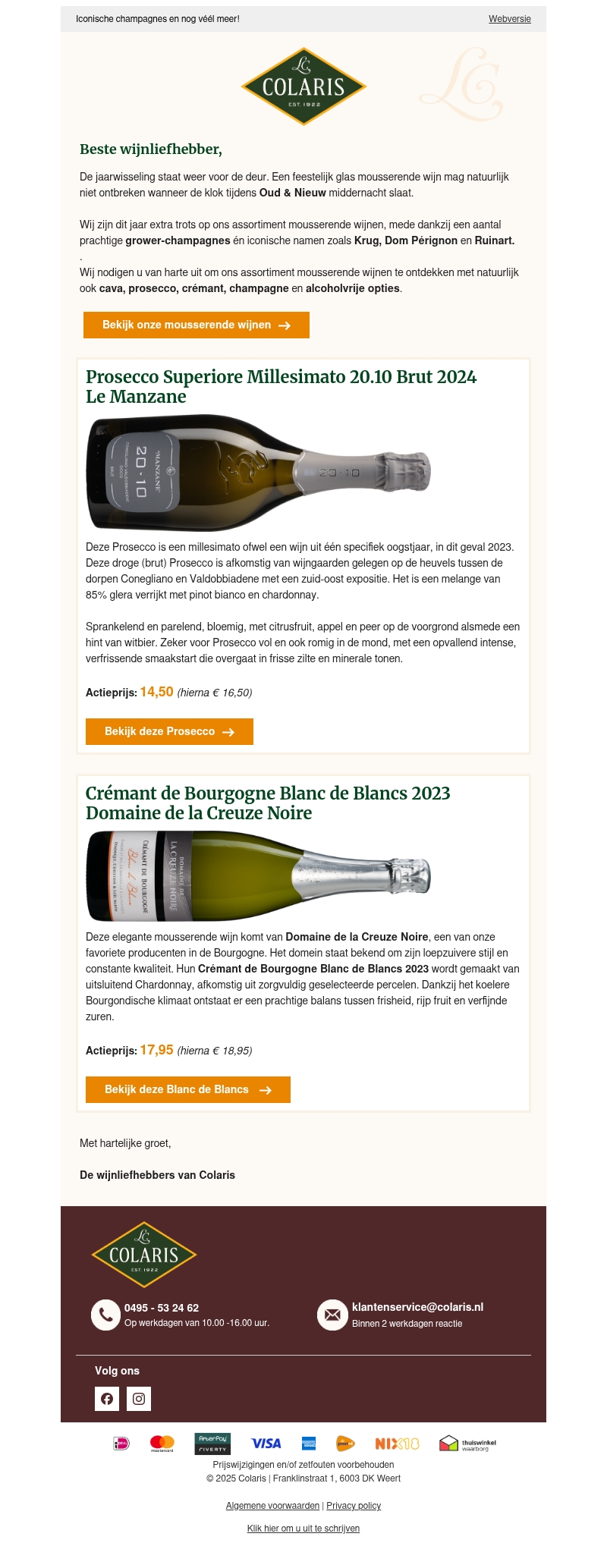 Bestel uw mousserende wijnen voor Oud & Nieuw Bestel uw mousserende wijnen voor Oud & Nieuw