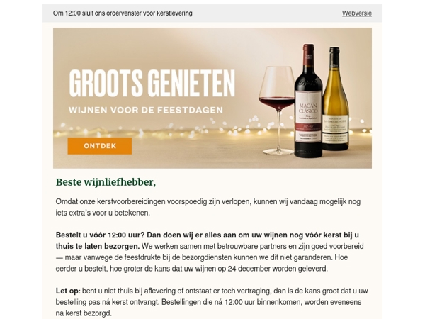 Goed nieuws! Laatste orders voor woensdaglevering