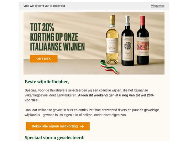 Alleen dit weekend nog tot 20% korting op onze Italiaanse wijnen