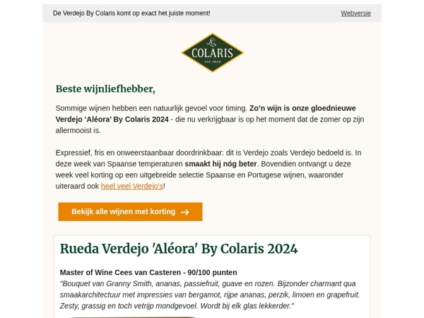 De zon schijnt. Proef onze nieuwe Verdejo!