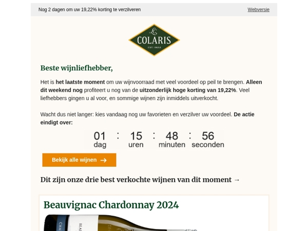 Alleen dit weekend nog 19,22% korting