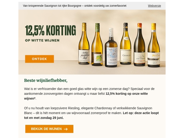12,5% zomerkorting op witte wijn