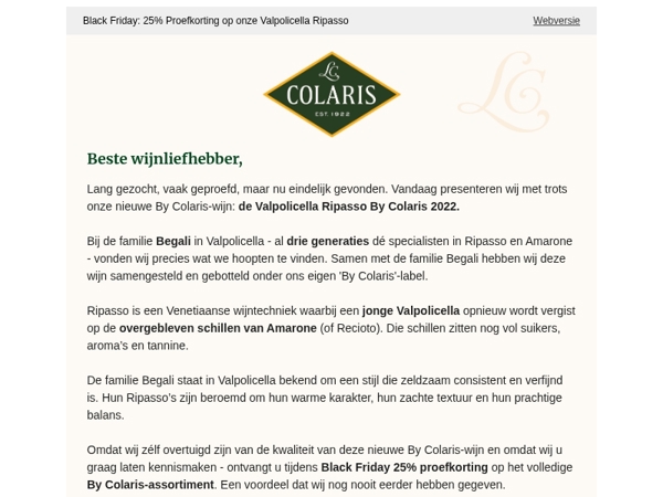 Ontdek de nieuwste Valpolicella Ripasso By Colaris 2022