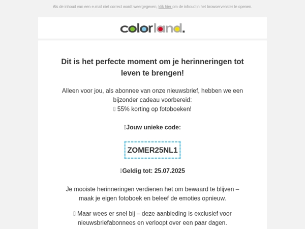 🎁 Alleen voor abonnees: -55% korting op fotoboeken, maar slechts voor korte tijd! 📚