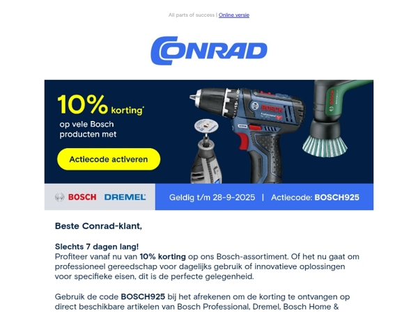 10% korting op vele Bosch producten met voorraad!