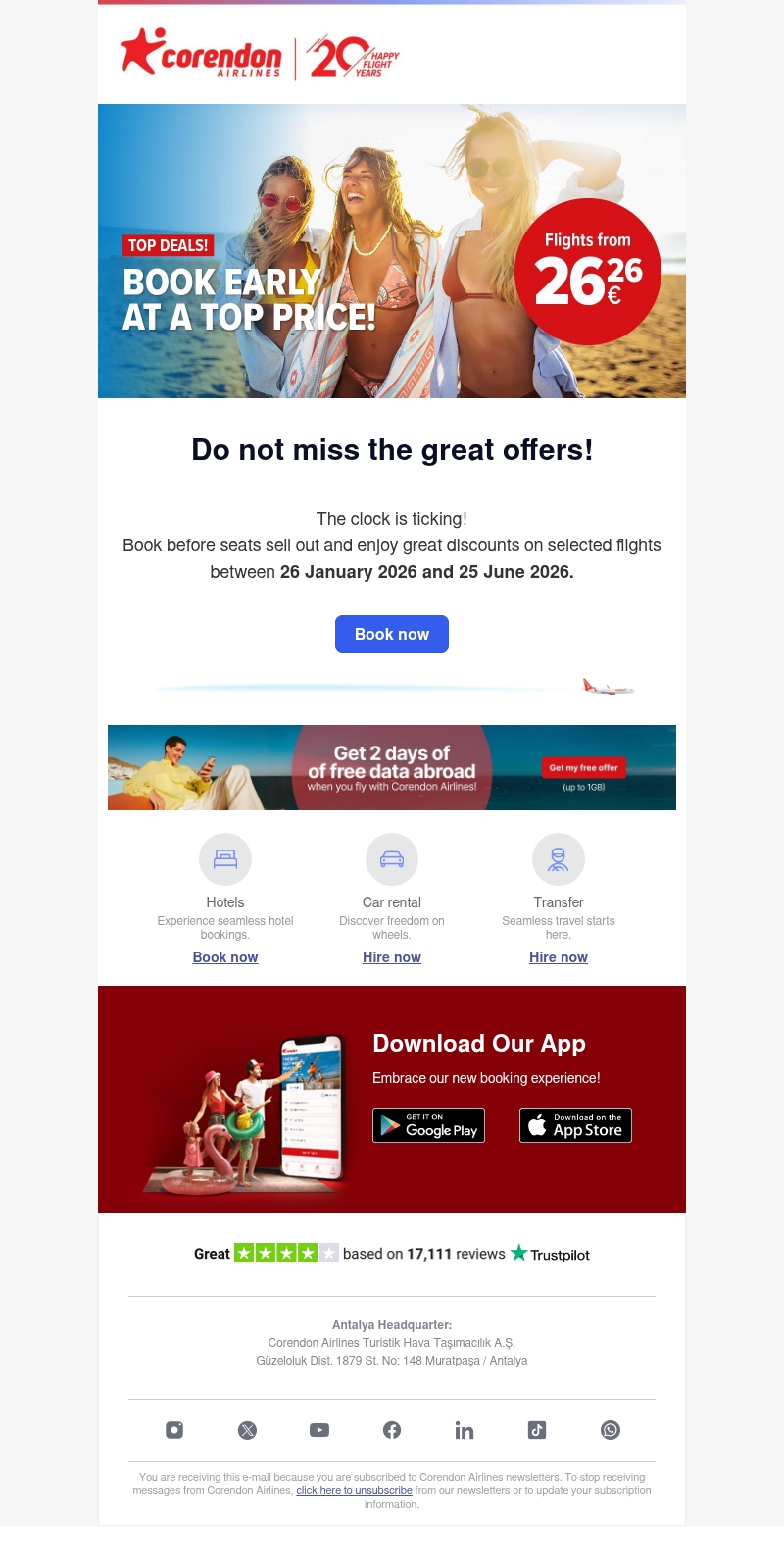✈️ Flights starting at just €26.26! ✈️ Flights starting at just €26.26!
