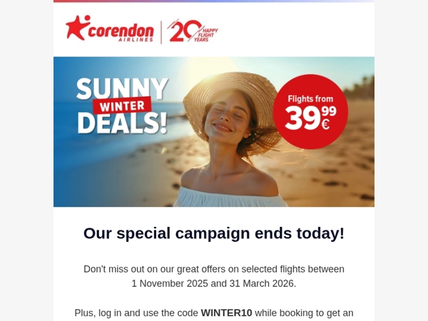 🚨 Last call to fly from €39.99!