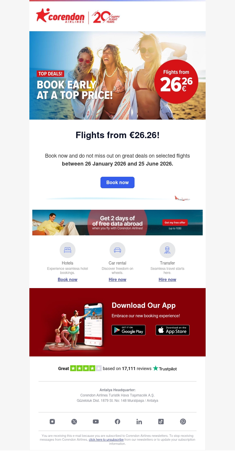 ✈️ Flights starting at just €26.26! ✈️ Flights starting at just €26.26!